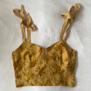 Yellow Floral Corset Ribbon Tank Top